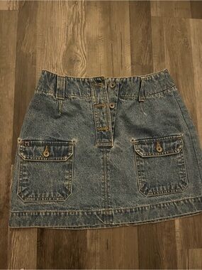 Denim Cargo Pocket Skirt in Blue